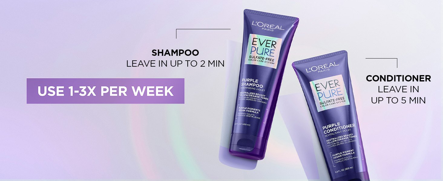 L'Oréal Paris EverPure Sulfate-Free Purple Shampoo and Conditioner, Usage Instruction